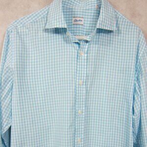 GORGEOUS $365 Glanshirt of Slowear Light Blue Check Cotton Shirt Italy M 15.5x35